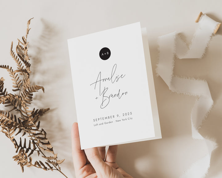 Modern Monogram Half Fold Ceremony Program