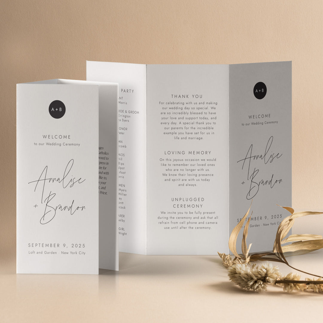 Modern Monogram Tri Fold Program