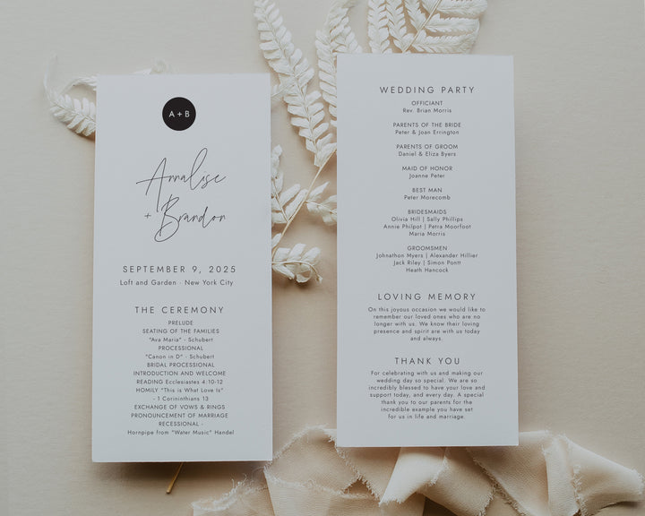 Modern Monogram Tea Length Ceremony Program