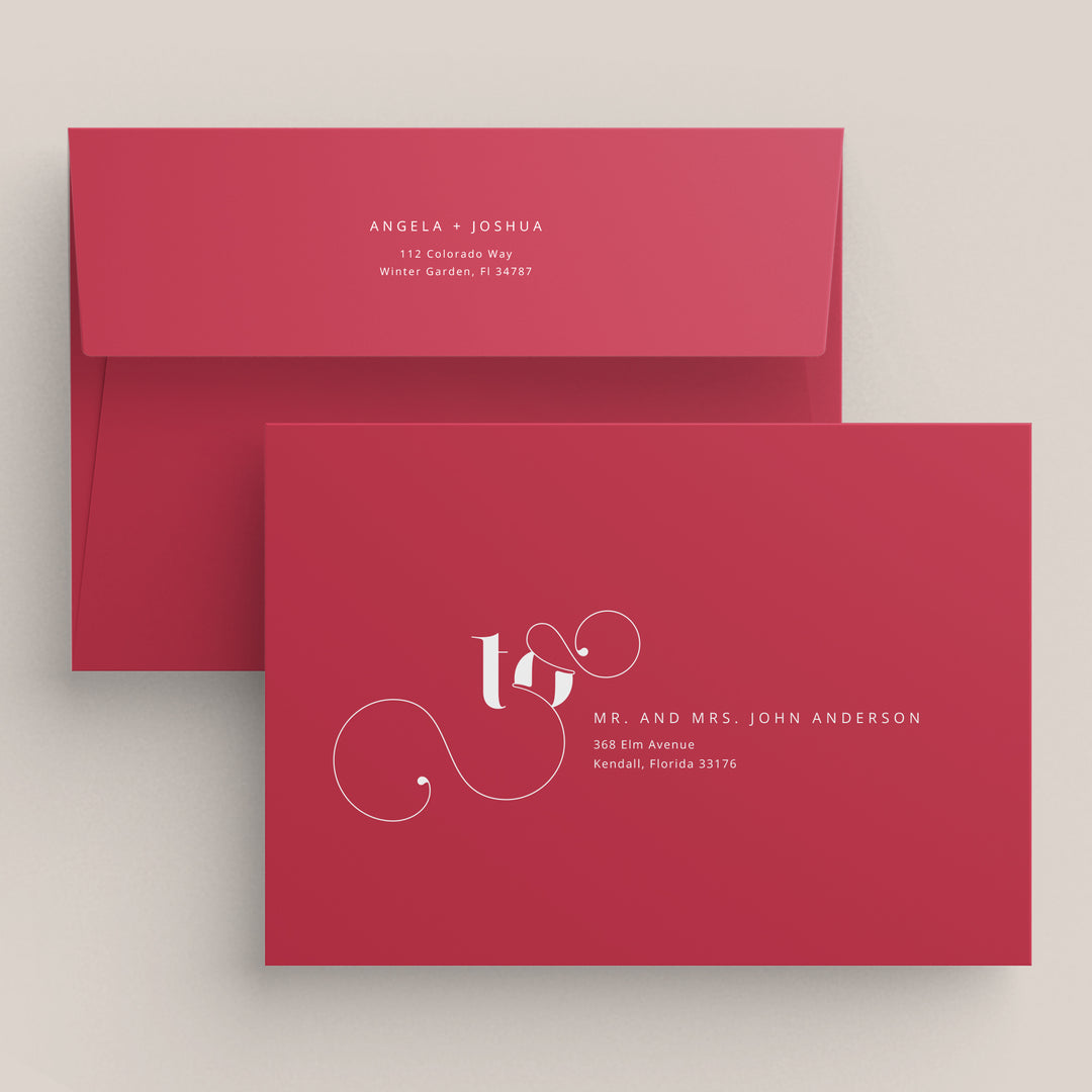 Cherry Red Envelopes with white ink addressing