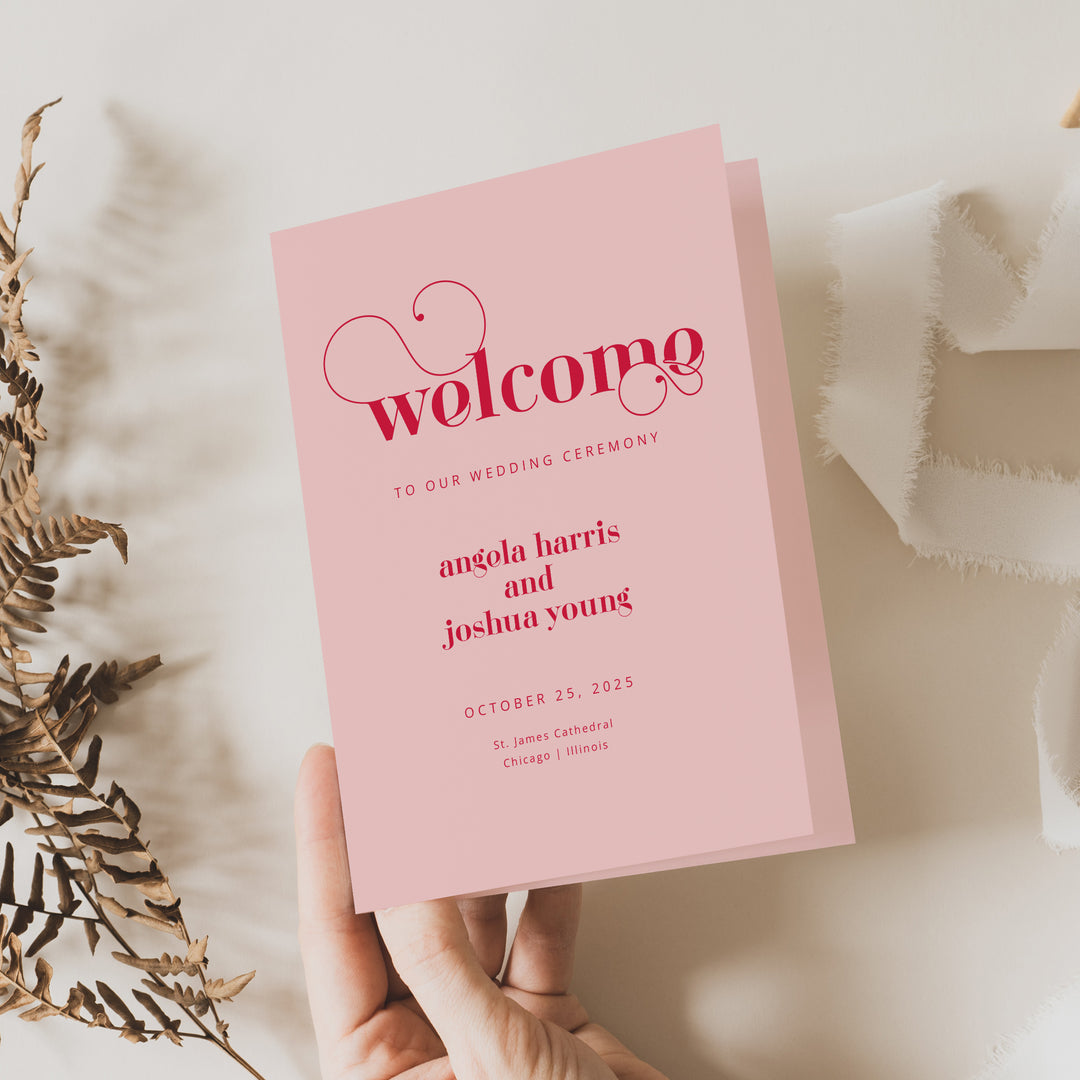 Red and Pink Folded Card on a Neutral Background