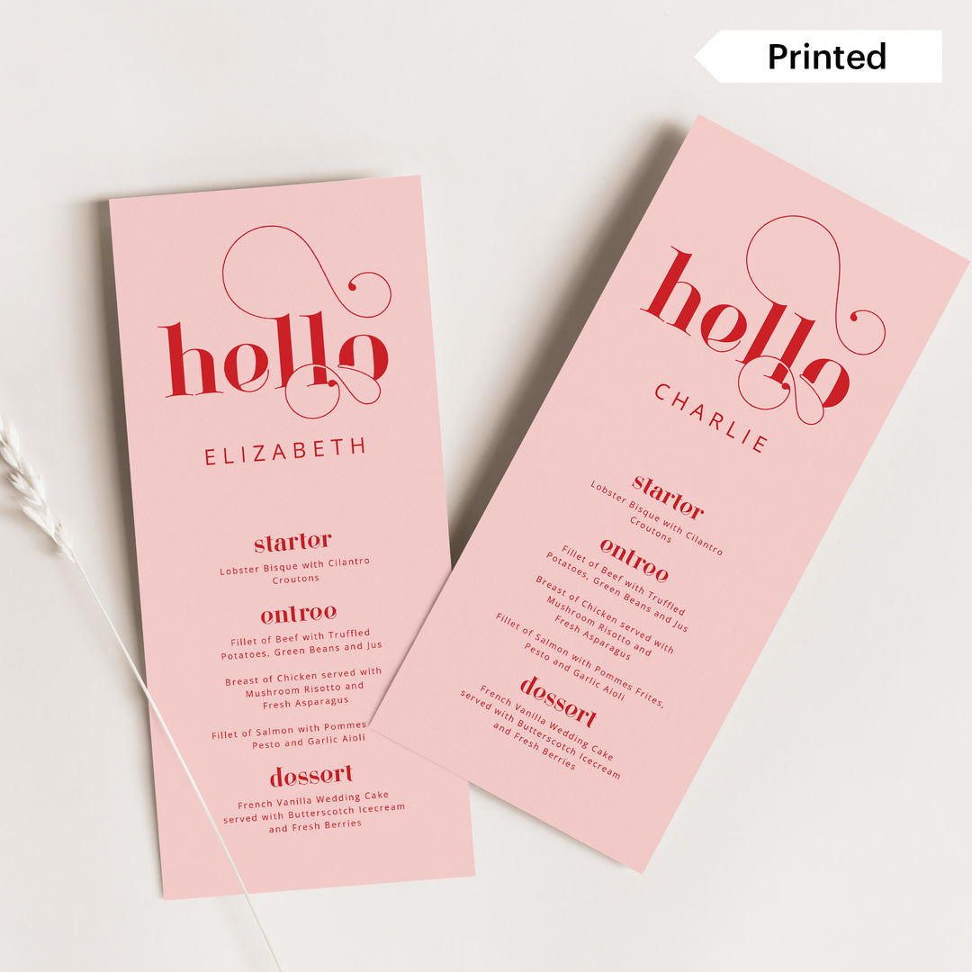 Red and Pink Name Menus on Neutral Background
