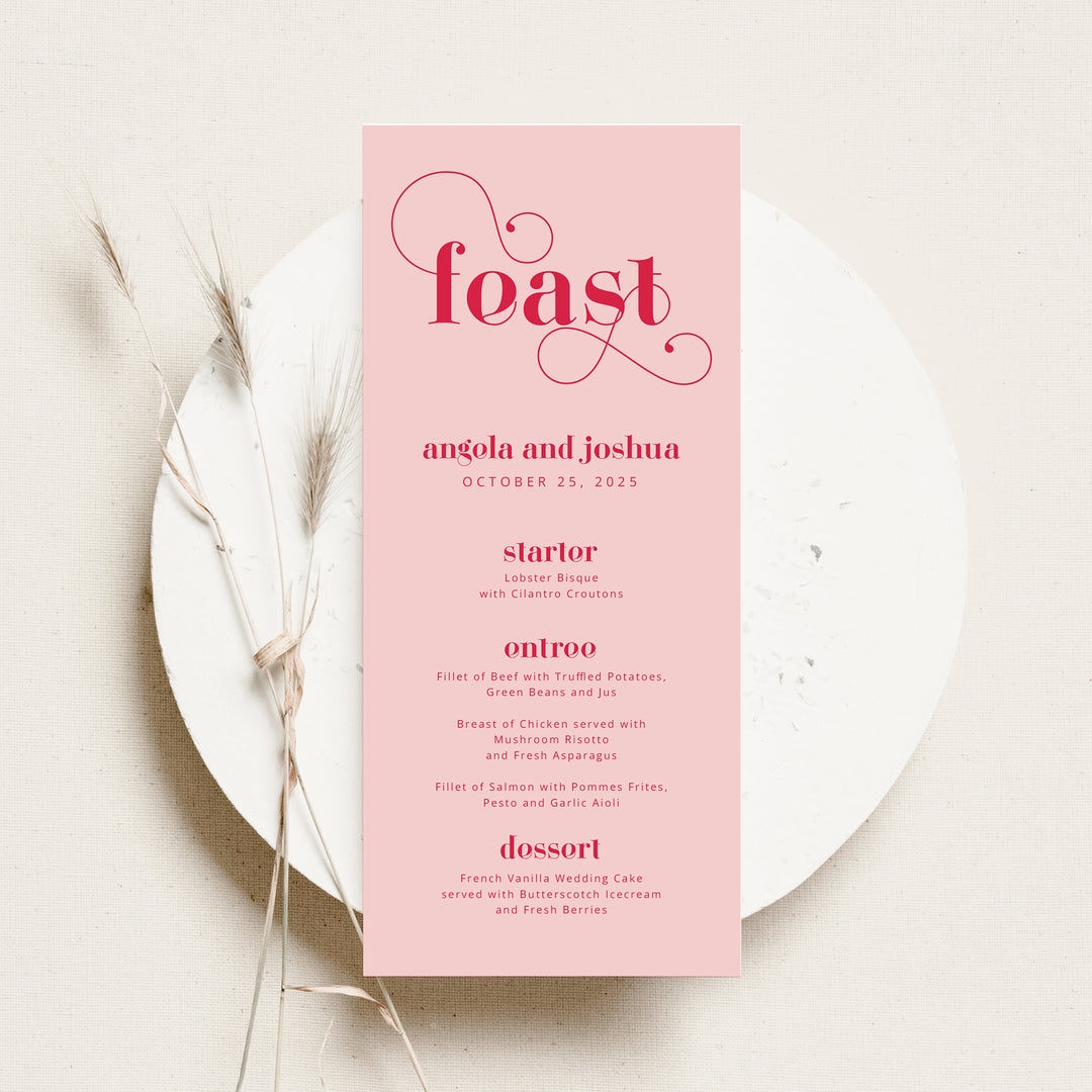 Cherry Red Typography with Swirls on Pink Card