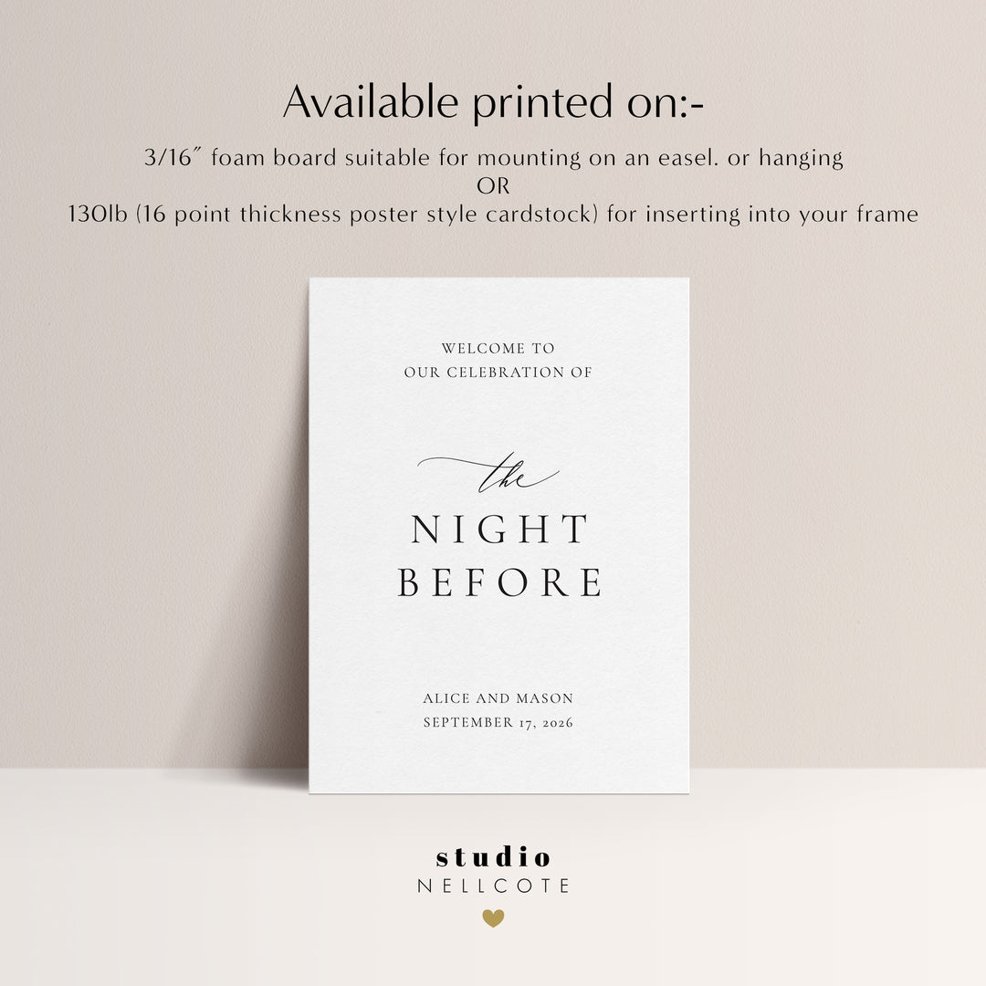 Classic Minimalist The Night Before Welcome Sign