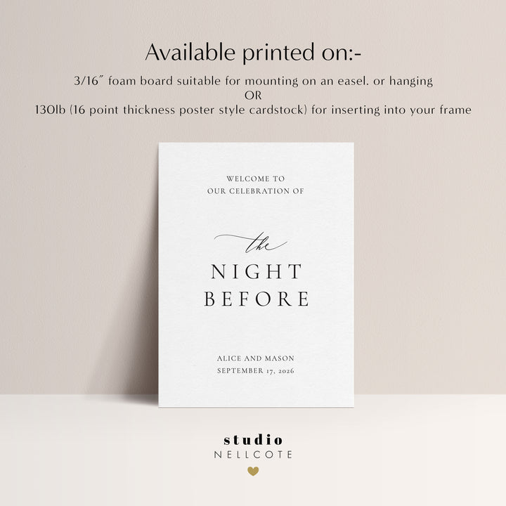 Classic Minimalist The Night Before Welcome Sign