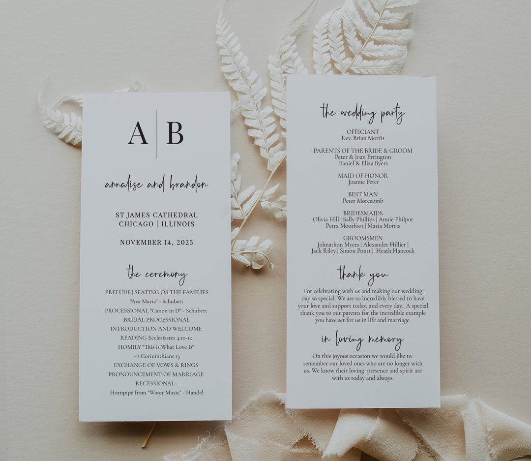 Modern Initials Tea Length Ceremony Program
