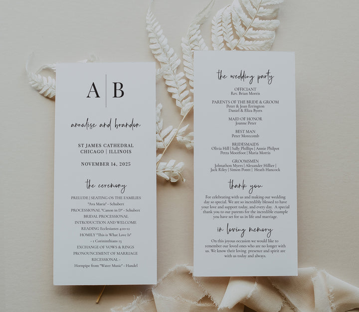 Modern Initials Tea Length Ceremony Program