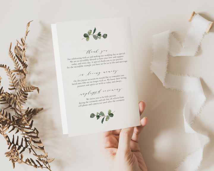 Eucalyptus Half Fold Ceremony Program