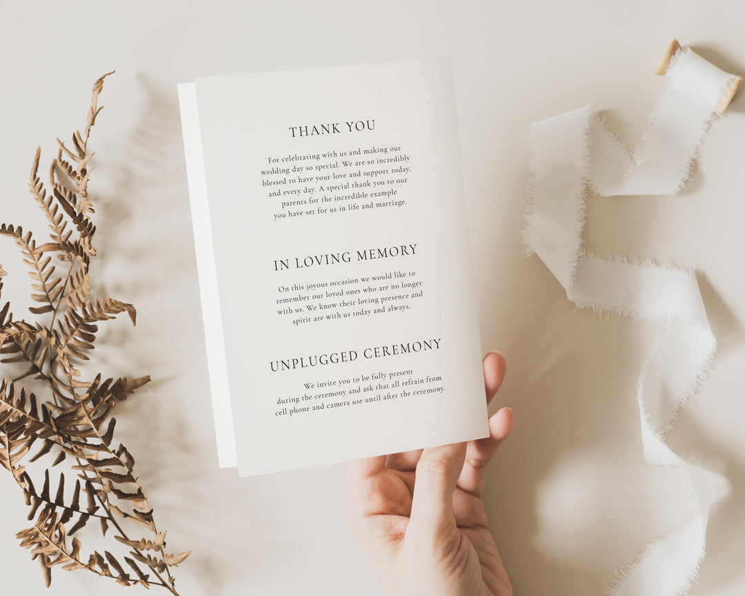 Classic Minimalist Half Fold Ceremony Program