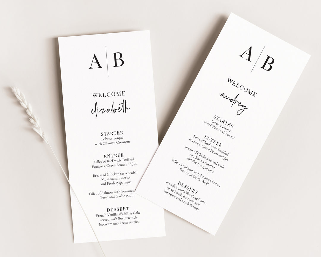 Modern Initials Guest Name Menu