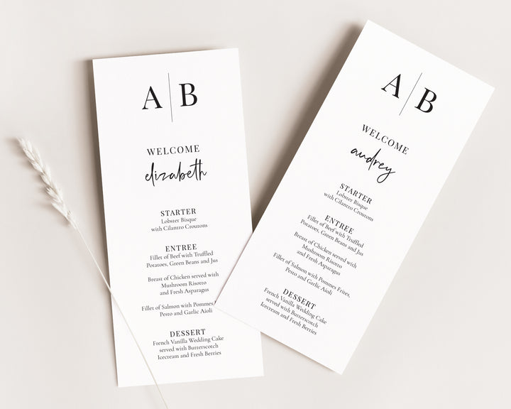 Modern Initials Guest Name Menu