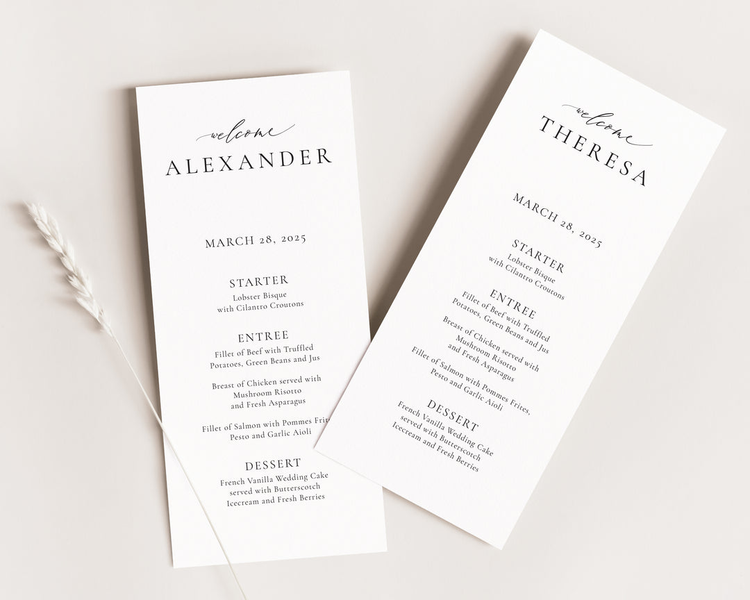 Classic Minimalist Guest Name Menu