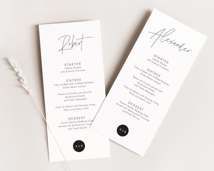 Modern Monogram Guest Name Menu