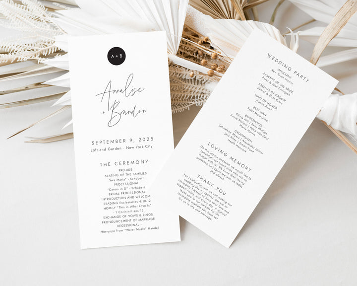 Modern Monogram Tea Length Ceremony Program