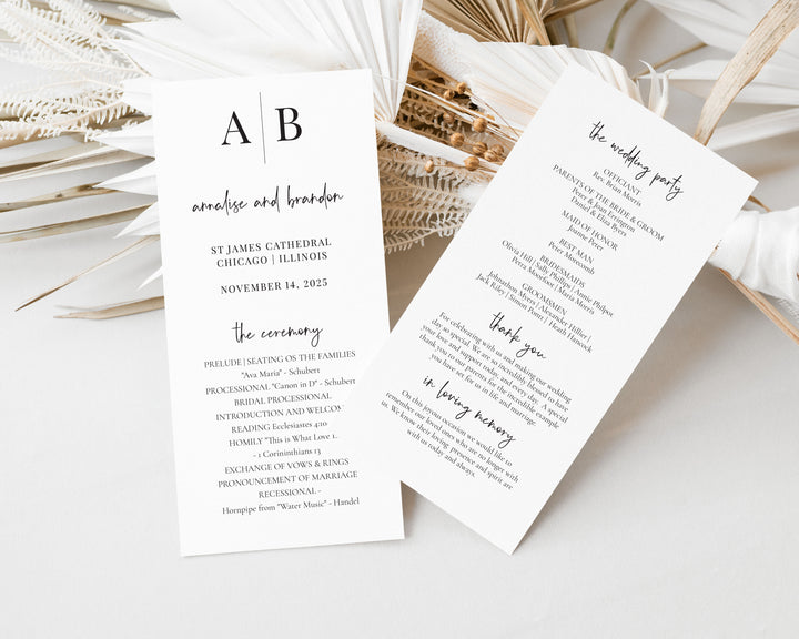 Modern Initials Tea Length Ceremony Program