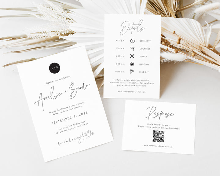 Modern Monogram Wedding Invitation Suite