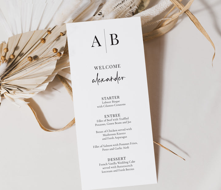 Modern Initials Guest Name Menu