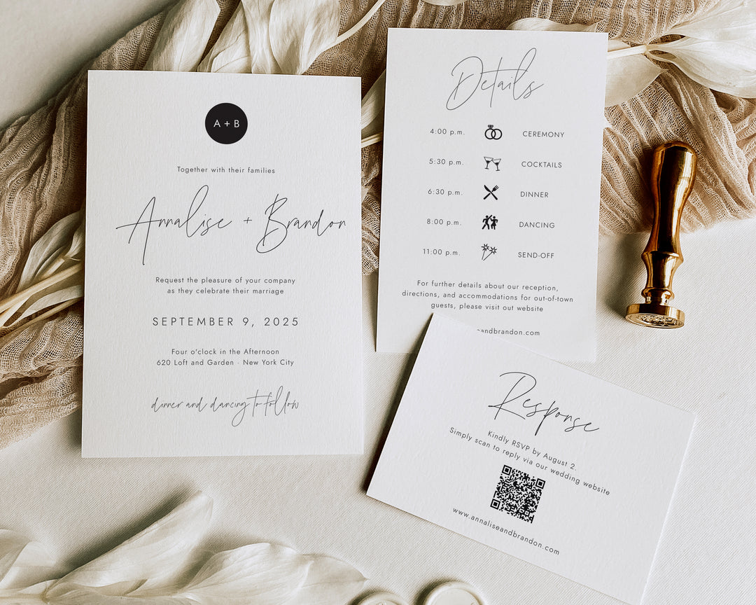 Modern Monogram Wedding Invitation Suite