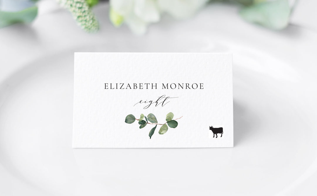 Eucalyptus Place Cards with Meal Icons