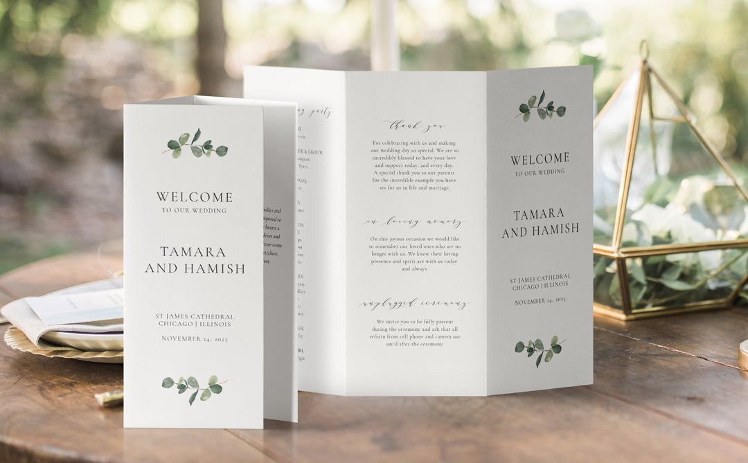 Eucalyptus Tri Fold Wedding Program