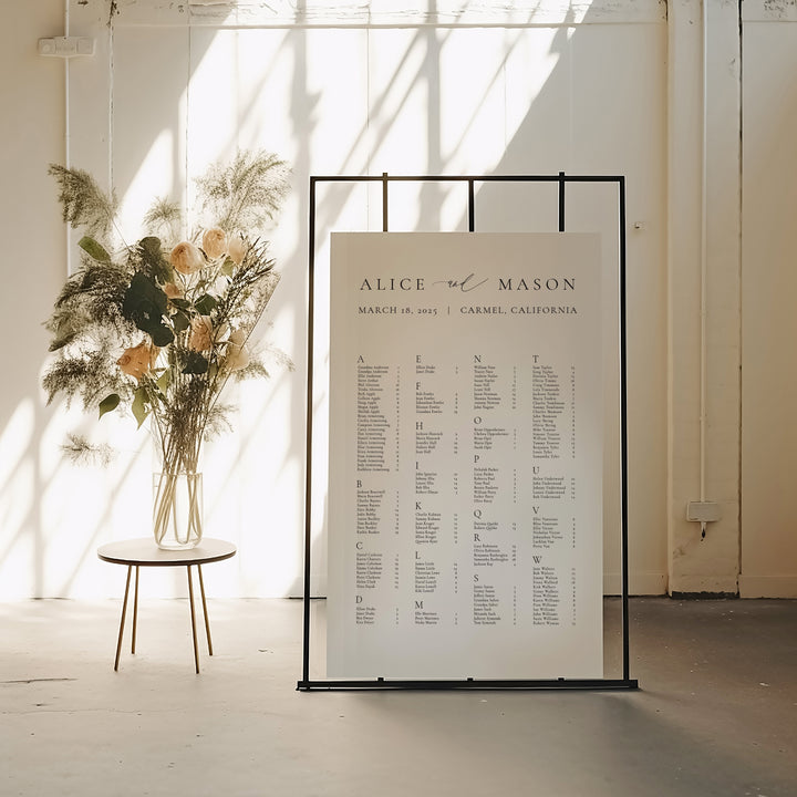 Seating Chart in White Room with Flowers