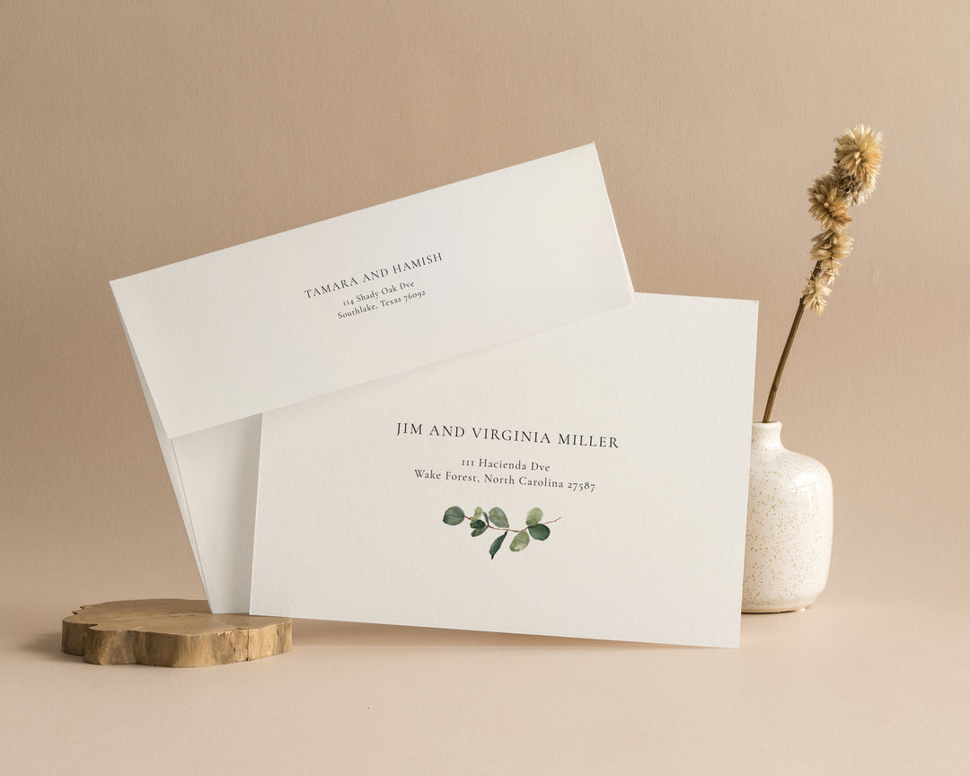 Rustic greenery envelopes with vase