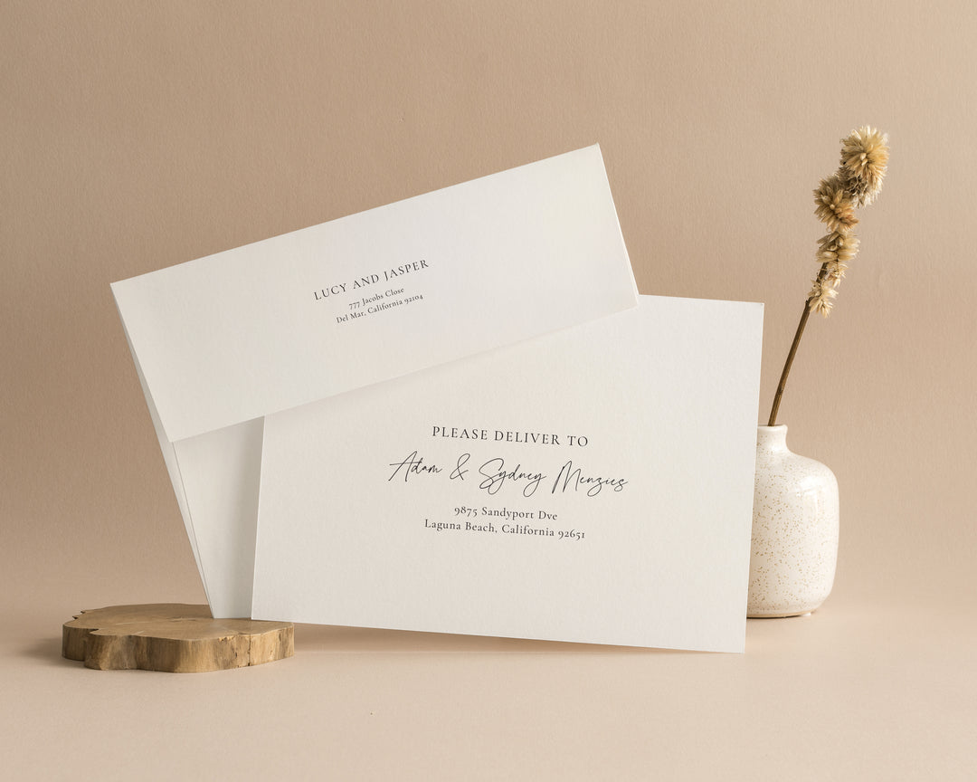 Calligraphy style envelopes with vase