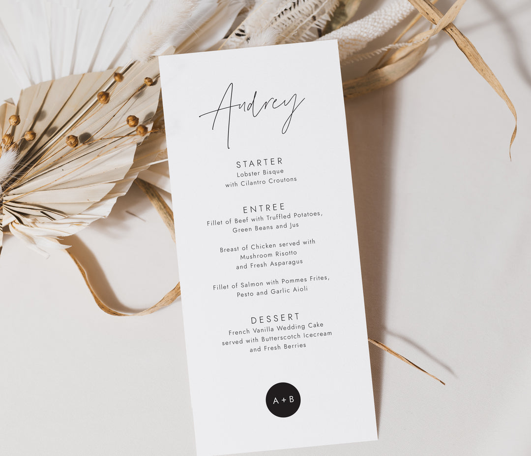 Modern Monogram Guest Name Menu