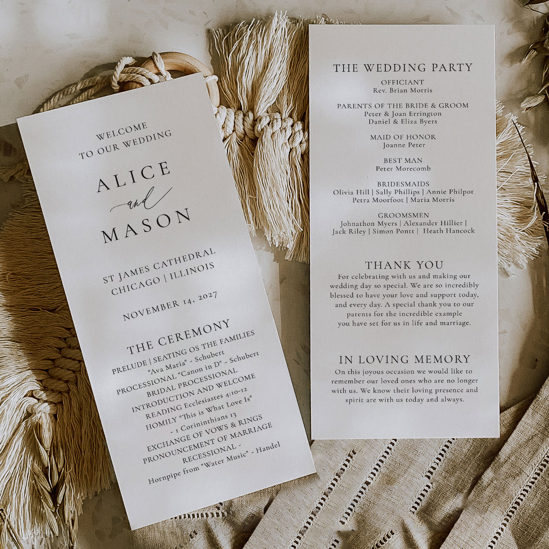 Classic Minimalist Tea Length Ceremony Program