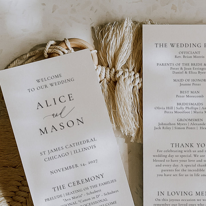 Classic Minimalist Tea Length Ceremony Program