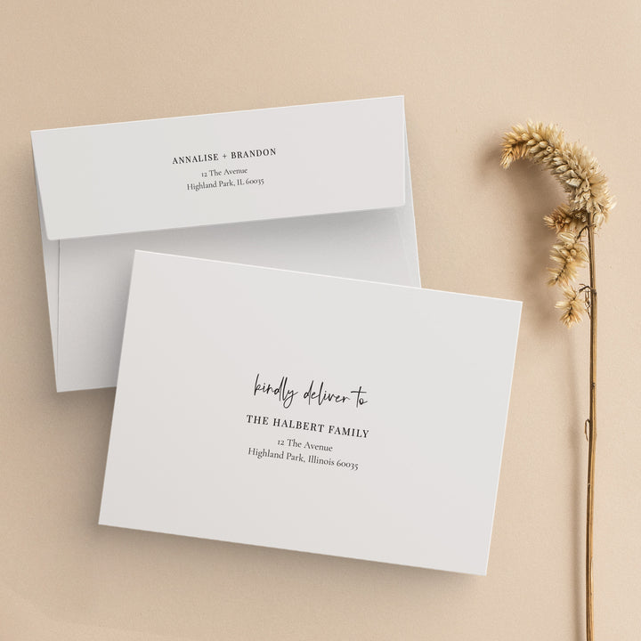 Modern Script Envelopes with Wild Flower. The Modern Initials Collection